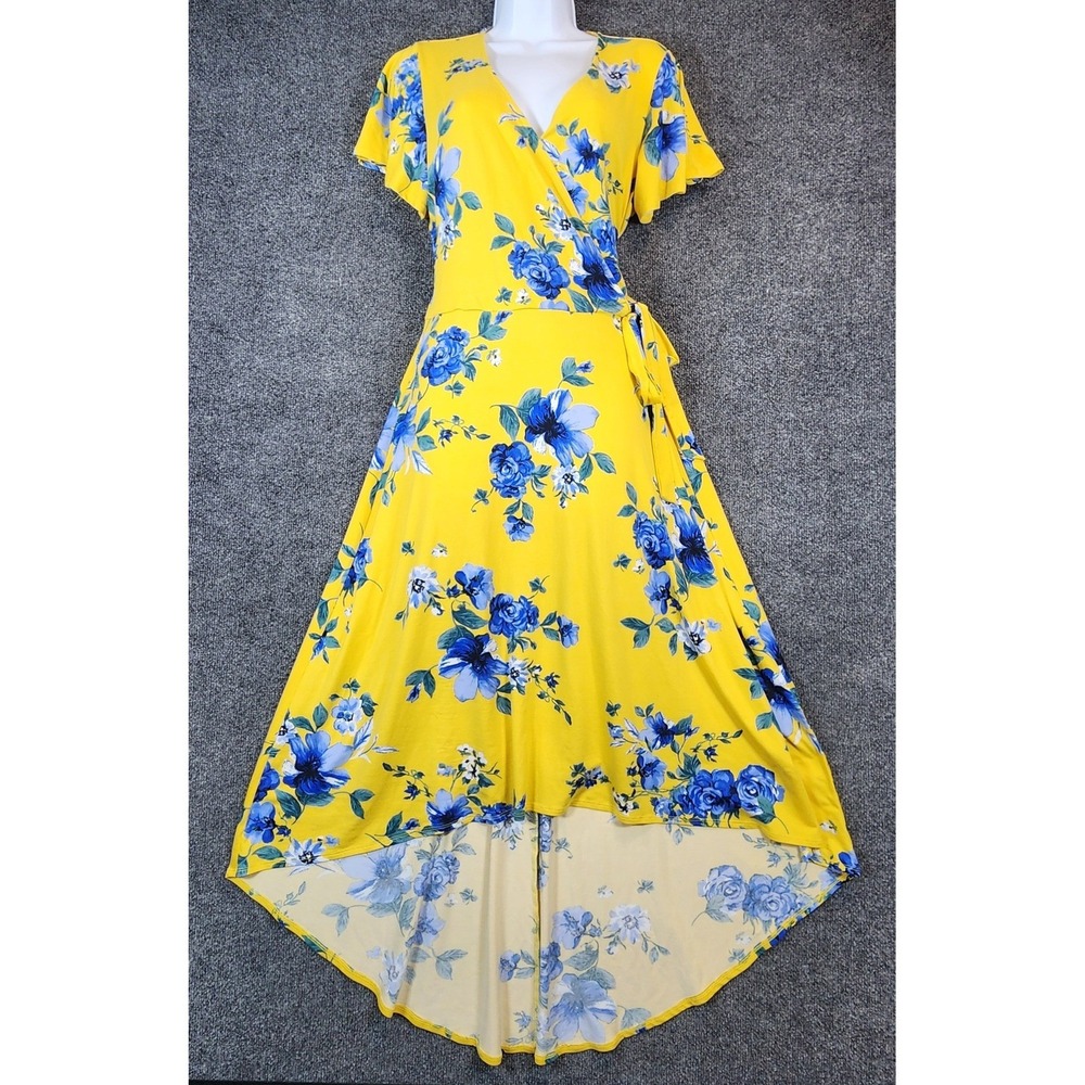 By & By Women Boho Cottagecore Floral Faux Wrap High Low Maxi Dress Size XL